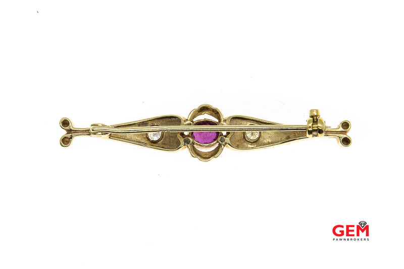 14 KT Yellow Gold Ruby Diamond Lapel Pin Brooch