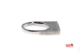 Brushed Bark Finish Flat Top Diamond Band 18K 750 White Gold Tall Ring Size 6