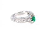 Natural Emerald Diamond Cocktail Ring 18k 750 White Gold Size 7 BDL