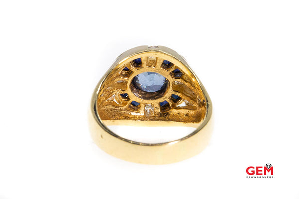 Designer Pink Sapphire & Diamond Cluster 14K 585 Yellow Gold Ring Size 9 1/2