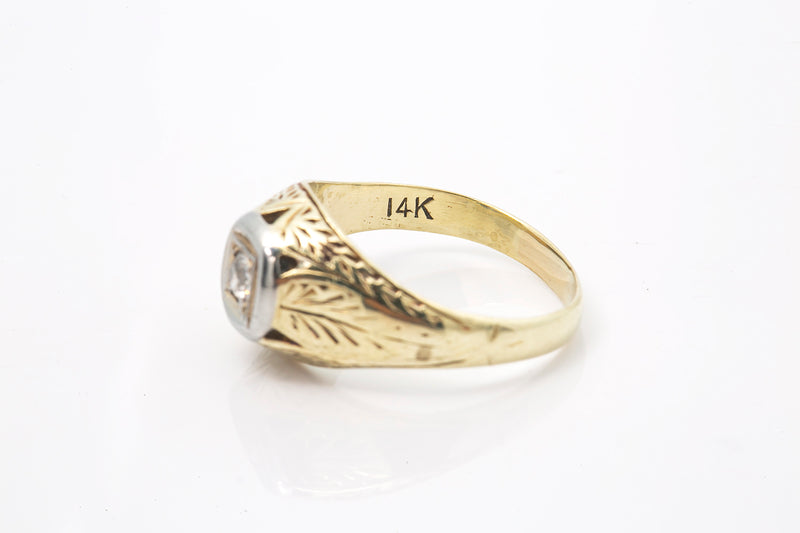 Edwardian Mens Diamond Pinky Solitaire Ring 14k 585 Yellow Gold Size 5.5