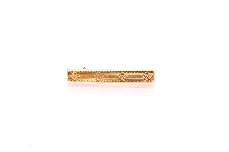 Vintage Flower Motif Mini Bar Lapel Pin Brooch 10k 417 Yellow Gold a
