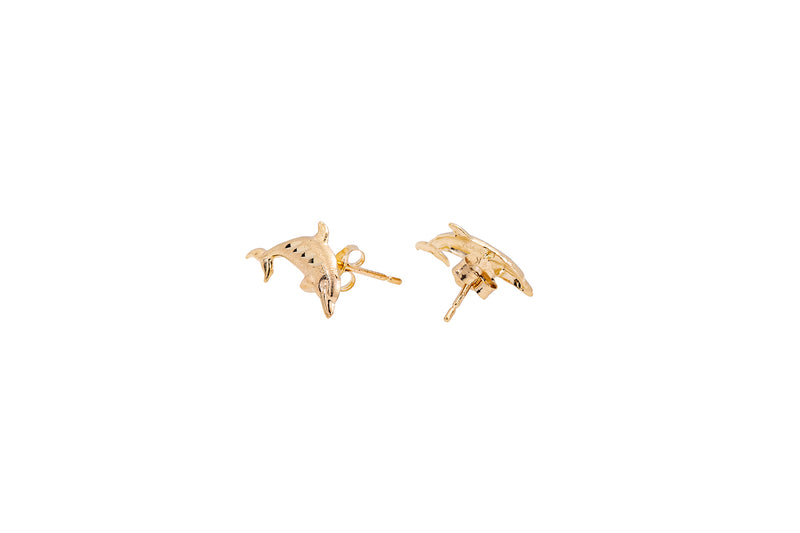 Viken Keledjian Nautical Dolphin Lover 14K 585 Yellow Gold Pair Stud Earrings