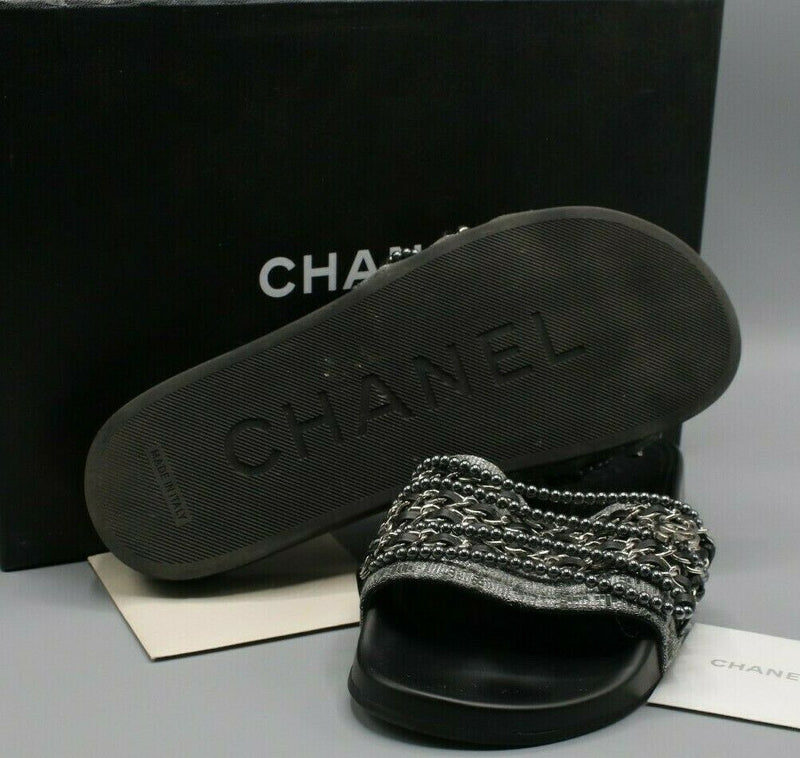 Chanel Women's Tweed Pearl and Chain Black Mules Size 37 / 6.5 – GEM  Pawnbrokers