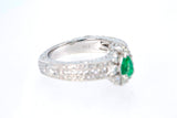 Natural Emerald Diamond Cocktail Ring 18k 750 White Gold Size 7 BDL