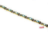 Diamond & Oval Aquamarine Gemstone 14K 585 Two Tone White & Yellow Tennis Bracelet