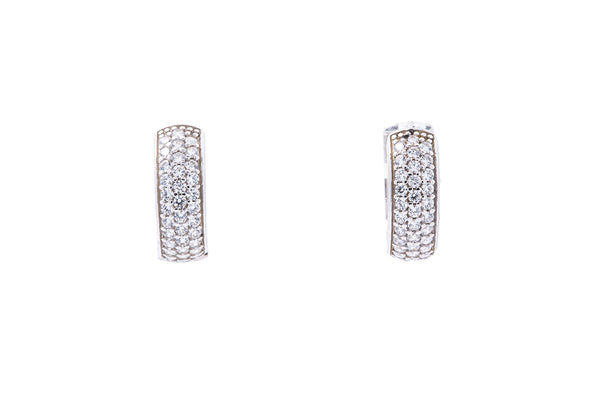 Pave Cubic Zirconia Medium Hoop Huggies 14K 585 White Gold Pair of Earrings