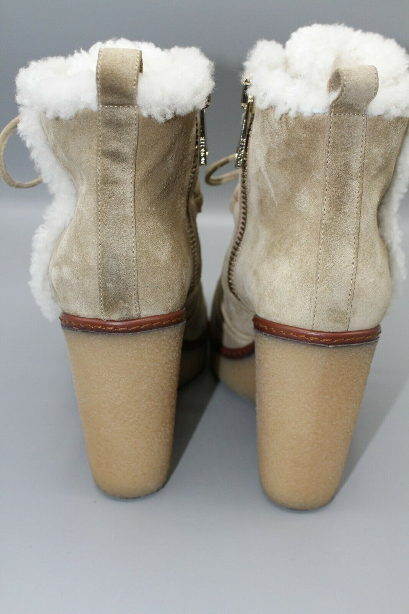 Moncler Women's Shearling-Trimmed Suede Wedge Boots Size - 37/6.5
