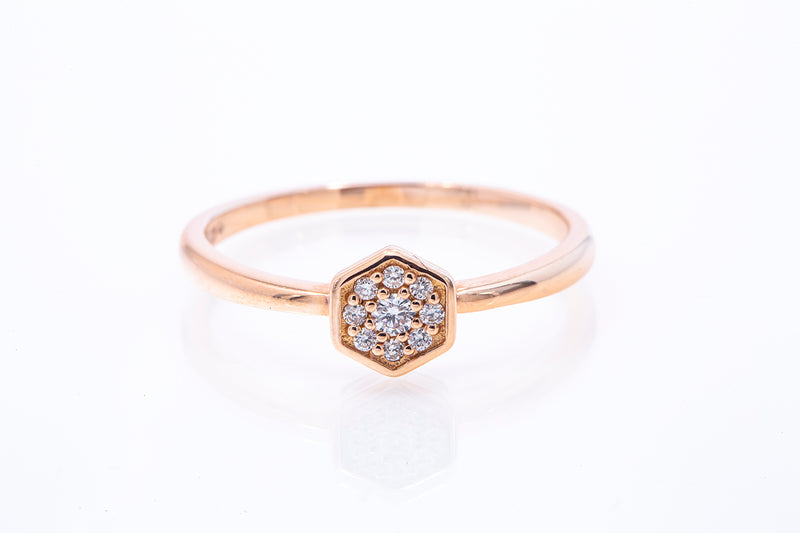 SNJ Geometric Stackable Hexagon Diamond 14k 585 Rose Gold Band Ring Size 7