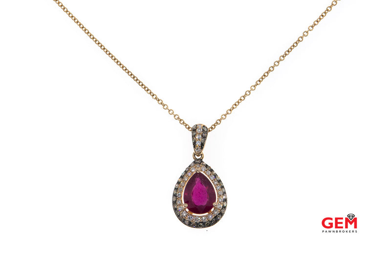 Effy Pear Shape Garnet Espresso & White Diamond 14K 585 Rose Gold Pendant & 18" Chain Necklace