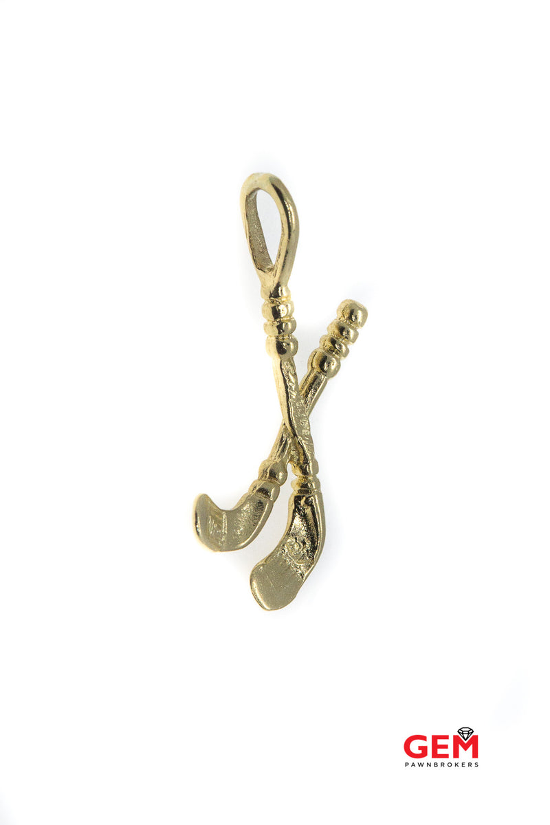 Michael Anthony Iron Golf Clubs Drop Charm Solid 14K 585 Yellow Gold Dangle Pendant