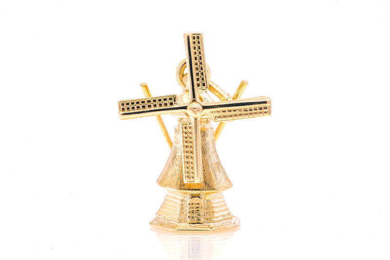 Vintage Windmill Building Stand Alone Structure Moving Parts 14k 585 Yellow Gold Charm Pendant