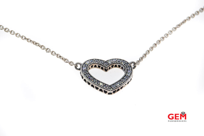 Pandora S925 Cubic Zirconia 925 Loving Hearts 18" Chain Necklace Pendant