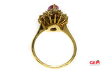 Ruby & Diamond Cluster 18K 750 Yellow Gold Ruby Diamond Ring Size 8