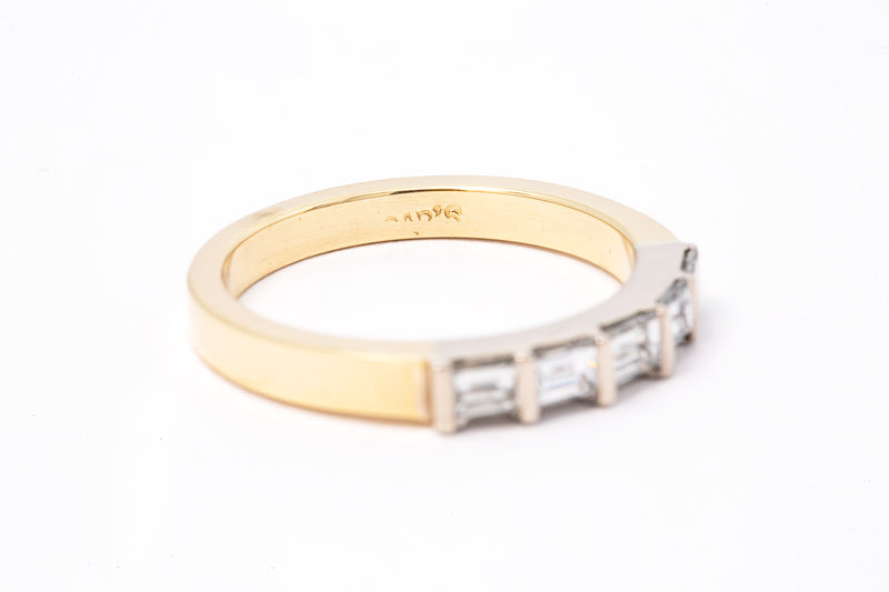 Straight Baugette Two Tone Stackable Wedding Band Ring 14k 585 Size 7