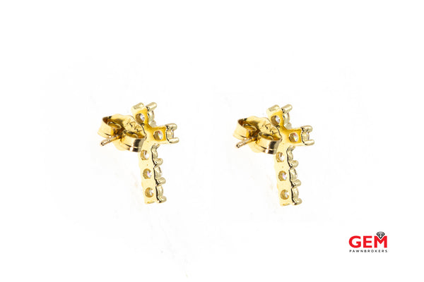 Cubic Zirconia CZ Religious Mini Cross Earrings 14k 585 Yellow Gold