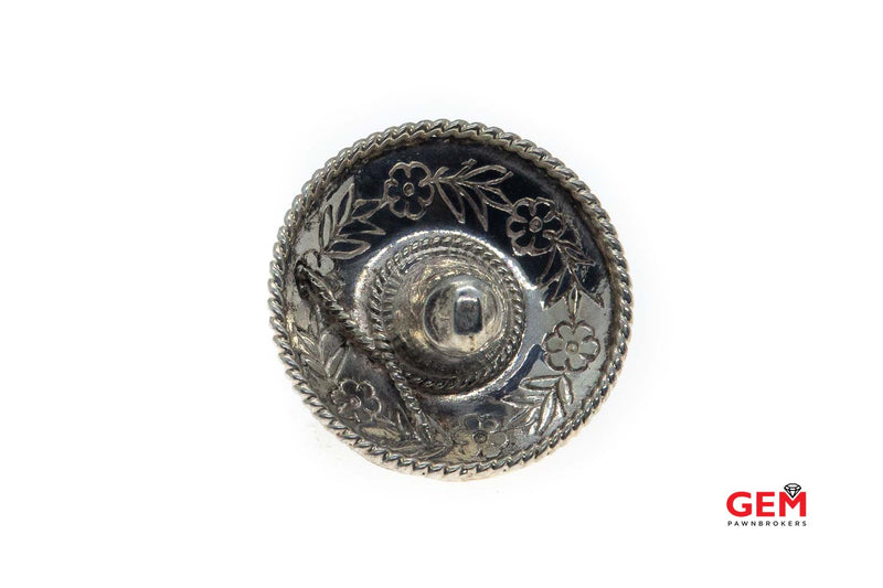 Solid Sterling Silver 925 Mexican Sombrero Hat Brooch Lapel Pin