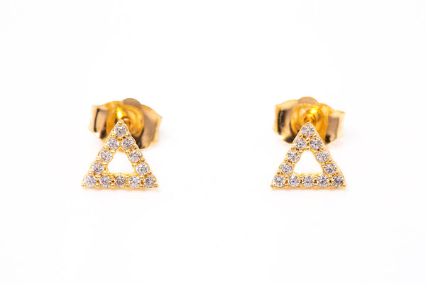 Triangle Geometric CZ Cubic Zirconia 10k 417 Yellow Gold Stud Small Earrings