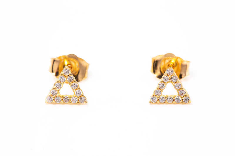 Triangle Geometric CZ Cubic Zirconia 10k 417 Yellow Gold Stud Small Earrings
