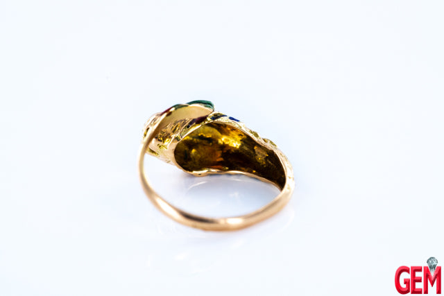 Enamel Panther Cougar Tiger 14Kt 585 Solid Yellow Gold Size 10 Ring