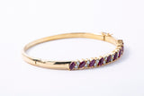 Natural Marquise Ruby & Diamond 18K 750 Yellow Gold Lock Bangle Bracelet