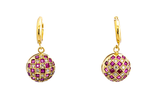 Ruby Disco Cubic Zirconia 14k 585 Yellow Gold Drop Earrings