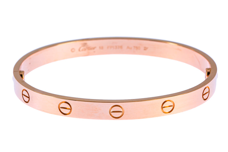 Cartier Love Collection 6mm Bangle Solid 18K 750 Pink Rose Gold Bracelet Size 18