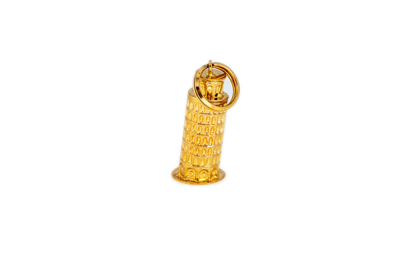 Italy Leaning Tower of Pisa Monument Charm 18K 750 Yellow Gold Drop Pendant