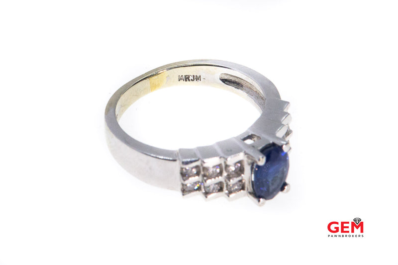 Royal RJM Sapphire & Diamond Cluster Band 14K 585 White Gold Ring Size 5 3/4