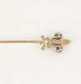 14 KT Gold Amethyst Seed Pearl Stick Lapel Pin Brooch