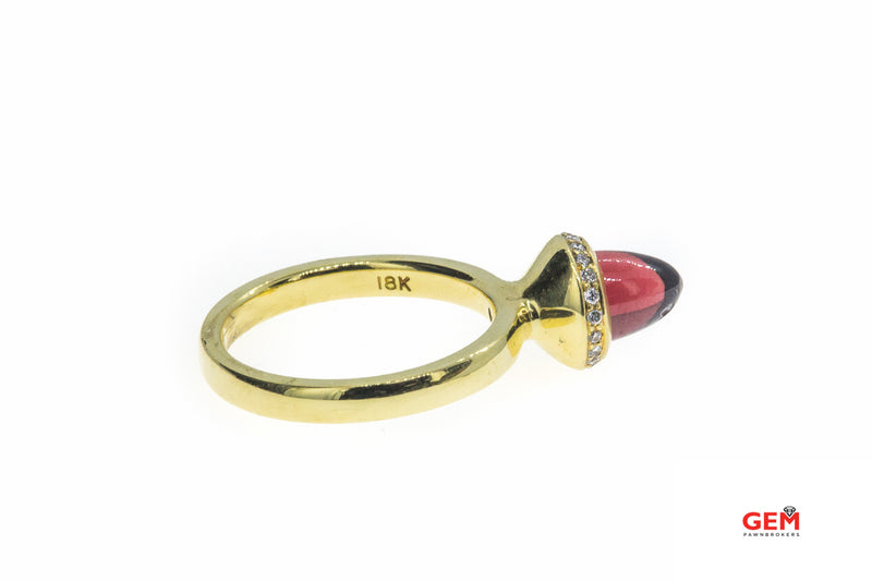 CP Cabochon Almandine Garnet & Diamond Halo 18K 750 Yellow Gold Ring Size 6