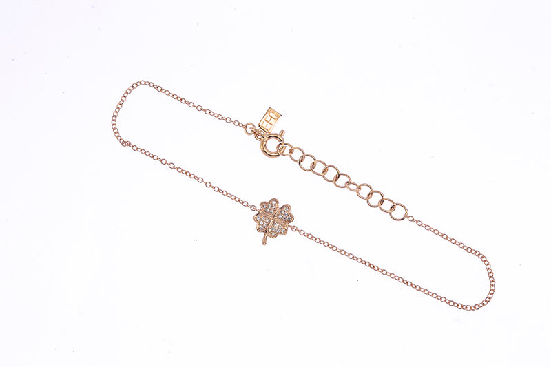 Four Leaf Lucky Diamond Clover 14K 585 Rose Gold EFC 7" Bracelet