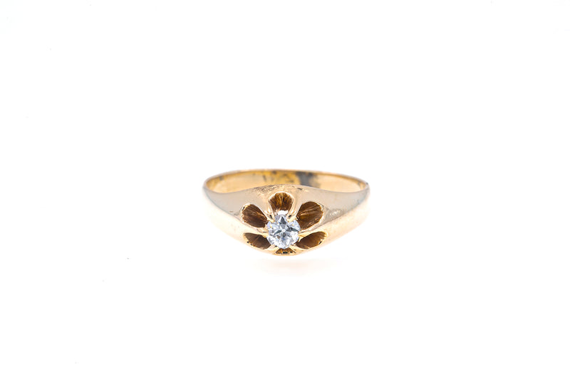 Antique Pinky Diamond Solitaire Claw Ring 14k 585 Yellow Gold Size 2.5