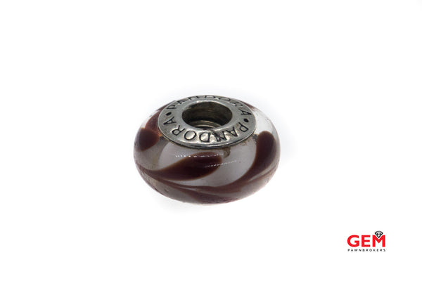 Pandora ALE Marrón Swirly Swirl Print Murano S925 Sterling Charm Pendant Bead