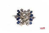 Diamond Sapphire Abstract Cluster Ring 14k 585 White Gold Ring Size 8.5