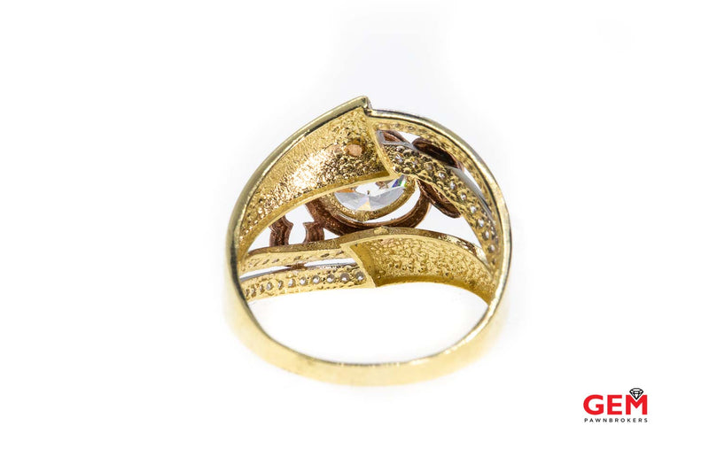 Love Tri-Color Gold Cubic Zirconia 14k 585 Tri-Color Open Heart Ring Size 10