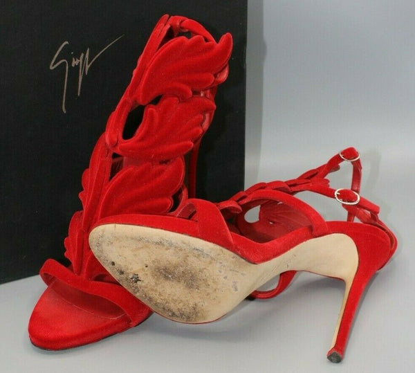 Giuseppe Zanotti Red Coline Winged Velvet Sandals Size 39 / 8