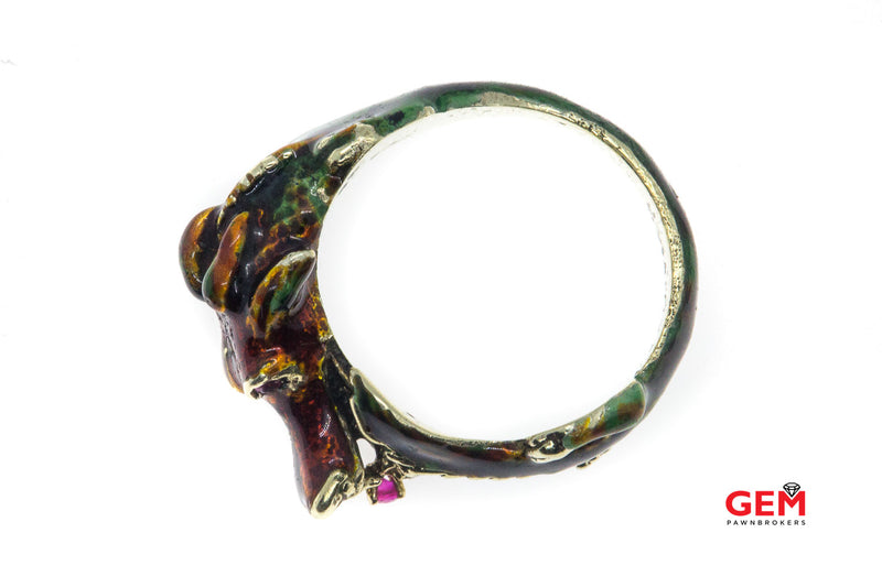 Vintage Handmade Enamel 14k 585 Oriental Asian Dragon Ruby Wrap Ring Size 11.5