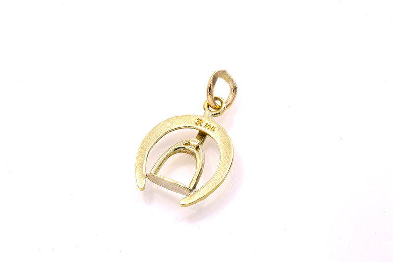 Vintage Equestrian Horse Shoe Spur Charm Pendant 14k 585 Yellow Gold