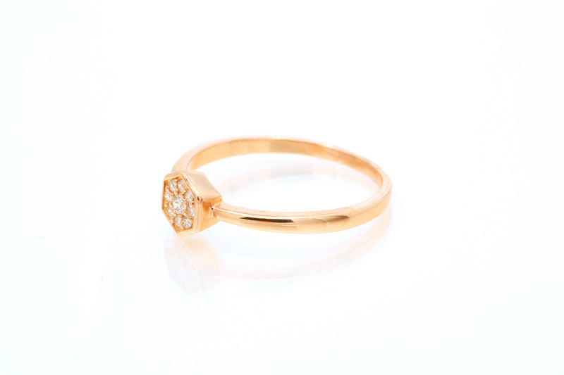 SNJ Geometric Stackable Hexagon Diamond 14k 585 Rose Gold Band Ring Size 7