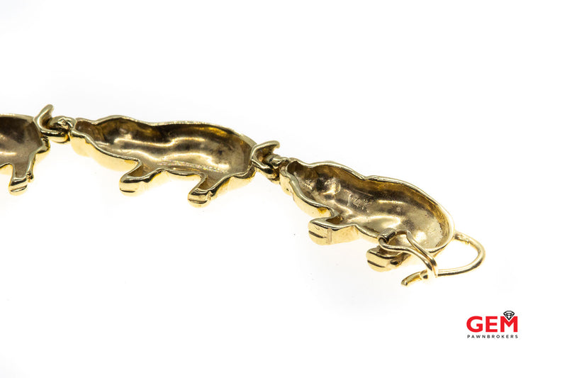 Lucky Pig Chain Link 3D Hog 14K 585 Yellow Gold Swine Animal Bracelet