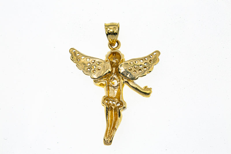 Pave Cubic Zirconia Baby Angel Cherub Charm 14K 585 Yellow Gold Pendant