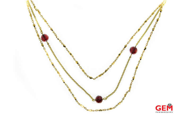 Robin Rotenier Natural Garnet Briolette Gemstone 2.4mm Chain Link 18K 750 Yellow Gold Designer 16" Necklace