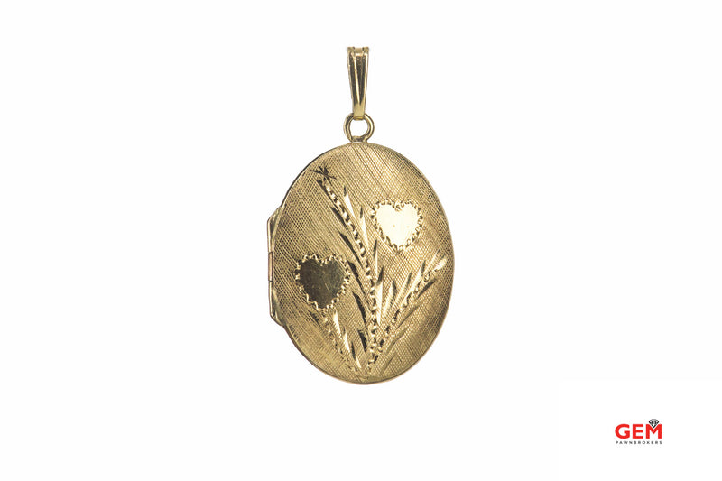 Vintage Love & Hearts Florentine Carved Locket Charm 14K 585 Yellow Gold Pendant