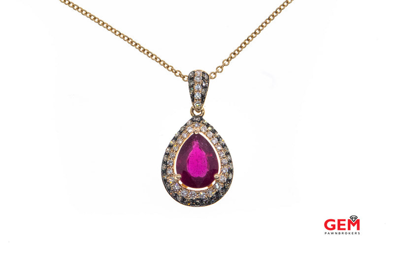 Effy Pear Shape Garnet Espresso & White Diamond 14K 585 Rose Gold Pendant & 18" Chain Necklace