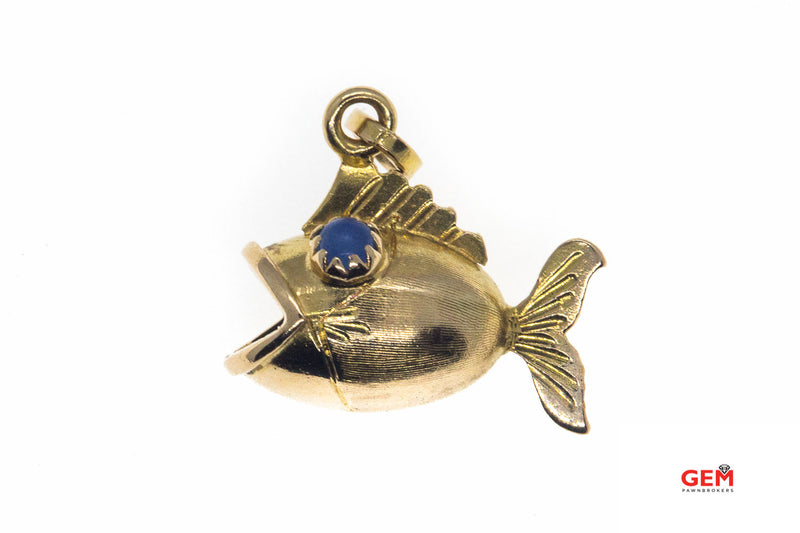 MEP Italian Blue Venetian Fish Eyes Charm 18K 750 Yellow Gold Nautical Pendant