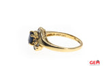 Natural Oval Sapphire & Diamond Accent Cluster 14K 585 Yellow Gold Ring Size 6