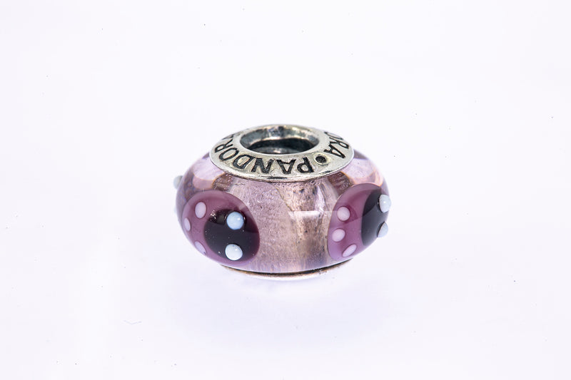 Pandora Purple Ladybugs Murano Glass Sterling Silver 925 Bead Charm