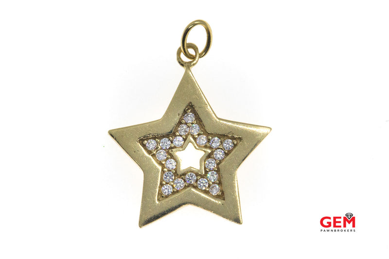 Star w/ Pave CZ Cubic Zirconia Pave Star Solid 585 Yellow Gold Charm Pendant