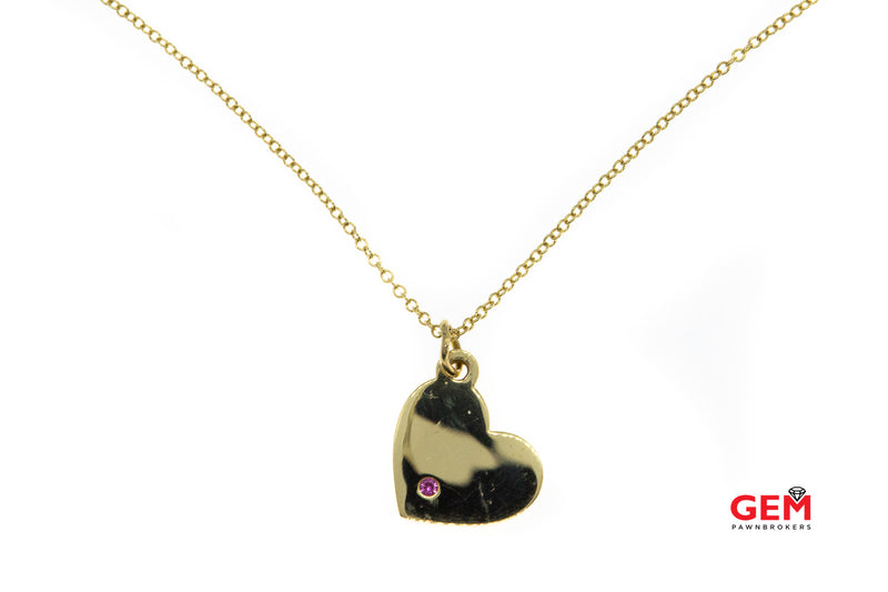 Tiffany & Co Pink Sapphire Heart Tag 18K 750 Yellow Gold Pendant 18" Necklace